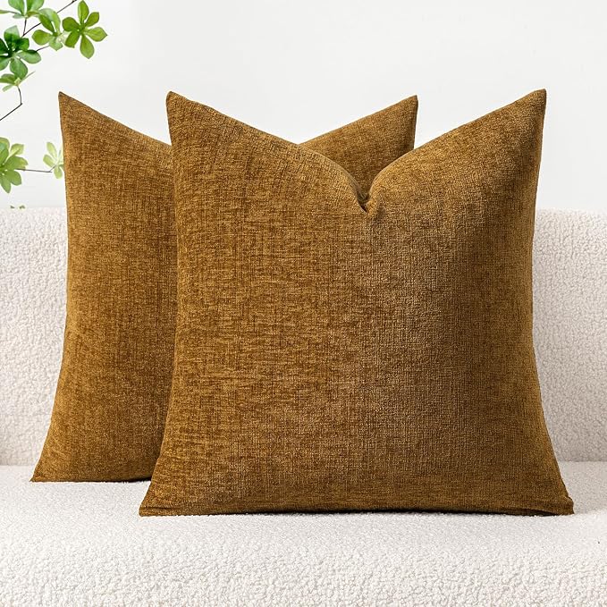 MIULEE Pack of 2 Couch Throw Pillow Covers 18x18 Inch Soft Mustard Chenille by MIULEE