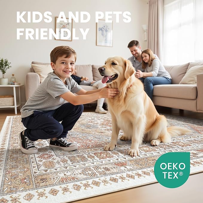 zesthome 3x5 Area Rug Ultra Soft Washable Rug, Non Slip Area Rug Indoor Entrance, Stain Resistant Rugs for Living Room Bedroom Vintage Home Decor (Orange,3'x5')