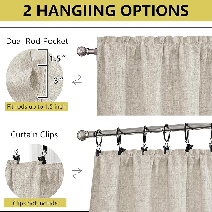 Natural Valances for Windows, Light Filtering Faux Linen Textured Small Short - Image 4