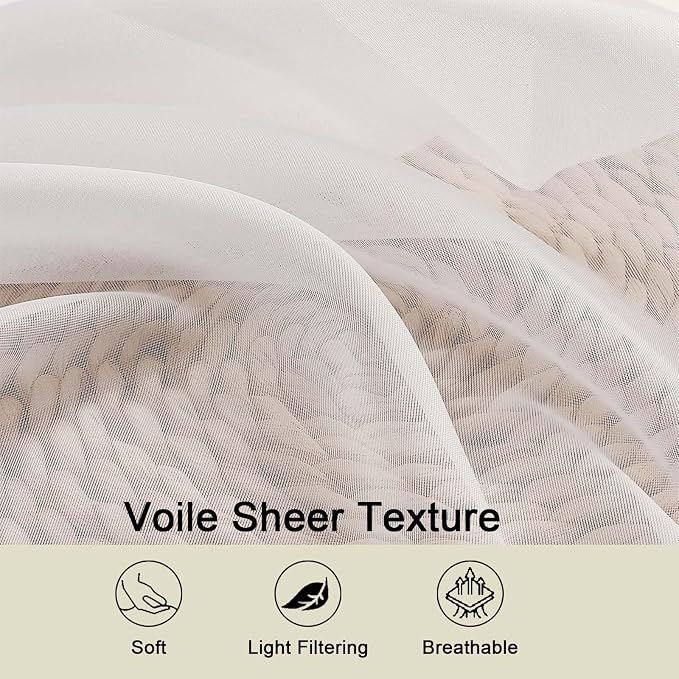 Ivory Sheer Curtains for Bedroom Living Room 96 Inches Long 2 Panels, Modern - Image 4