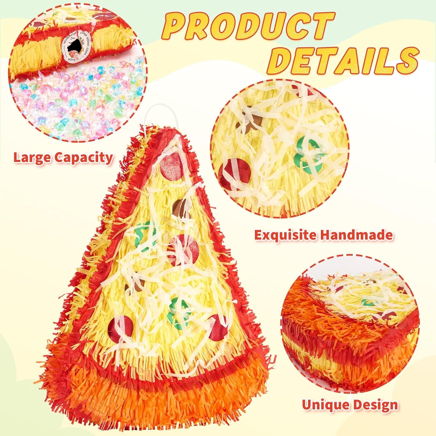 Wernnsai Pizza Piñata - Pizza Decorations For Kids Food Themed Birthday Party Piñata With Blindfold And Bat For Summer Mexican Party Supplies