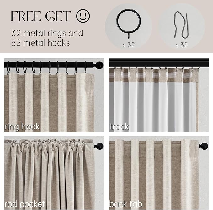 Topfinel Boho Farmhouse Black Out Linen Curtains 84 Inch Length 2 Panels Set - Image 5