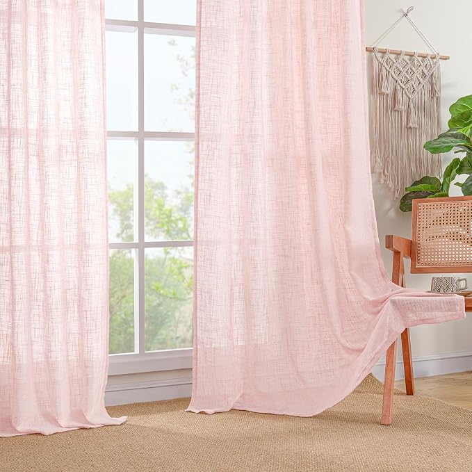 LAMIT Linen Curtains 48 Inch Length 2 Panels, Light Filtering Panels Back Tab - Image 9