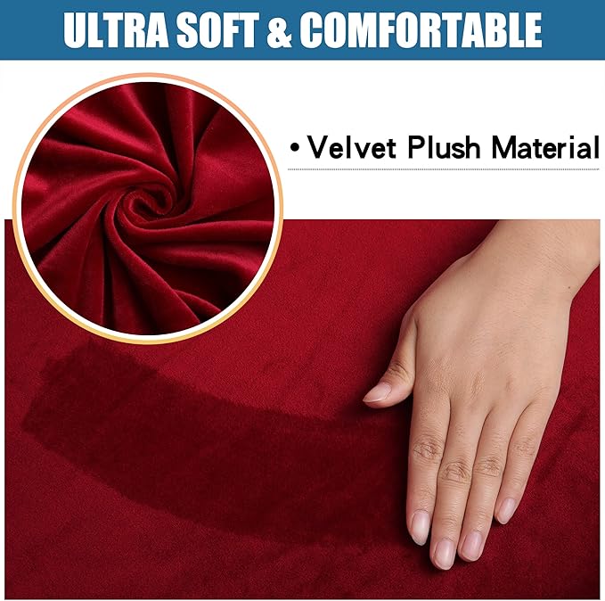 Smiry Velvet Seat Covers for Dining Room Chair Set of 6, Stretch Fit Removable Washable Chair Seat Cushion Protector Slipcovers with Ties, Wine Red