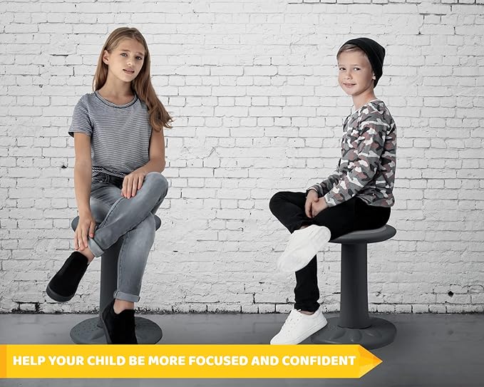 ActiveChairs Kids Wobble Stool, Flexible Classroom Seating Improves Focus, Posture & Helps ADHD/ADD. Get The Wiggles Out Active Fidget Desk Chairs, Pre-Teen 17.75" Chair, Ages 7-12, Grey