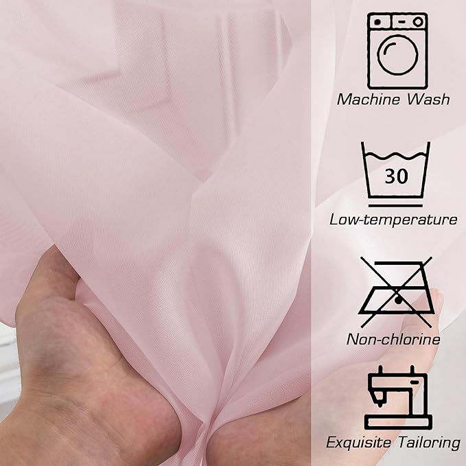 OWENIE Sheer Curtains 54 Inch Length 2 Panels Set, Blush Sheer Curtain - Image 3