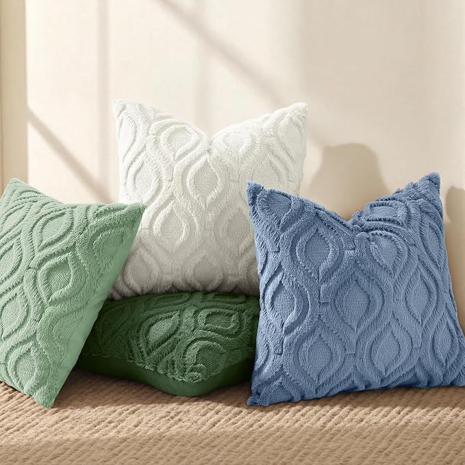 decorUhome Throw Pillow Covers 18x18 Inch Set of 2, Soft Plush Faux Wool Dusty - Image 5