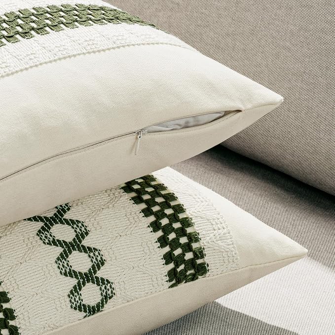 MIULEE Set of 2 Moss Green Boho Decorative Lumbar Pillow Covers 12x20 Inch - Image 5