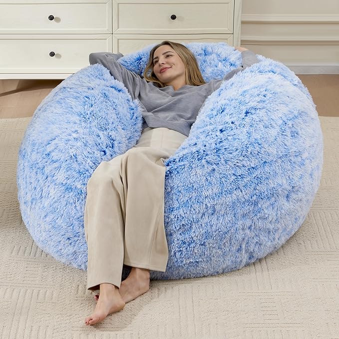 Bean Bag Covers Only, Fluffy Stuffed Beanbag Chair Covers No Filler, Washable Bean Bags Cover for Adults, Stuffed Animal Bean Bag Anti-Slip, 5FT, Blue