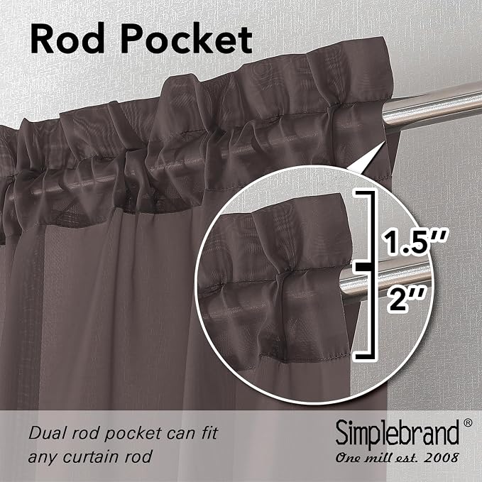 Simplebrand Chocolate Short Sheer Curtains 45 Inch Length - Image 2
