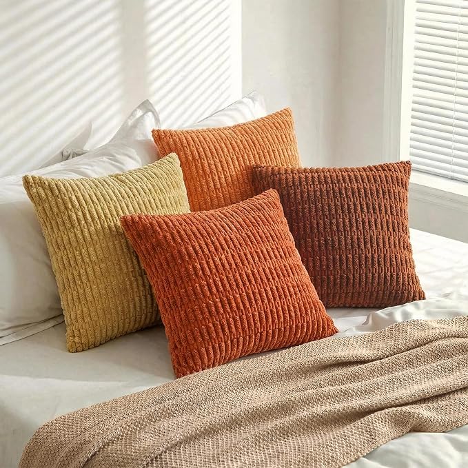 Fancy Homi Set of 4 Burnt Orange Fall Boho Decorative Throw Pillow Covers 24x24 - Image 7