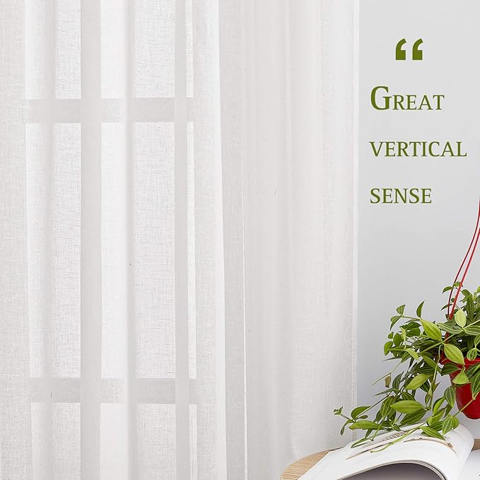 NICETOWN White Sheer Linen Curtains Flax Texture - Image 6