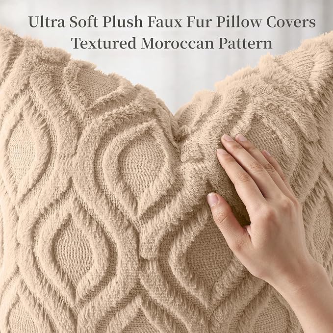 decorUhome Throw Pillow Covers 12x20 Inch Set of 2, Soft Plush Faux Wool Light - Image 6