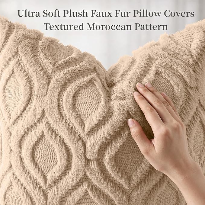 decorUhome Throw Pillow Covers 24x24 Inch Set of 2, Soft Plush Faux Wool Light - Image 6