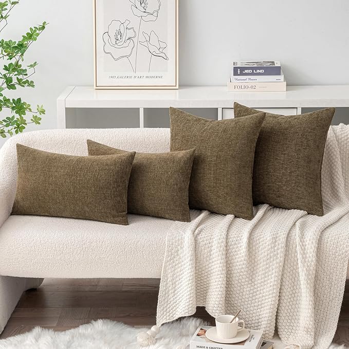 MIULEE Pack of 2 Coffee Throw Pillow Covers 12x20 Inch Soft Chenille Lumbar - Image 4