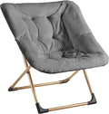 Comfy Oversized Saucer Chair, Soft Faux Fur Reading Lounge Chair for Adults, Stable X-Large Metal Frame and Non-Slip Pad, Foldable Cozy Chairs for Bedroom, Living Room, Dorm, Dark Gray