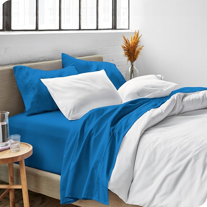 Bare Home King Sheet Set - Luxury 1800 Ultra-Soft Microfiber King Bed Sheets - Double Brushed - Deep Pockets - Easy Fit - 4 Piece Set - Bedding Sheets & Pillowcases (King, Medium Blue)