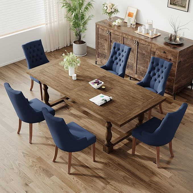 COLAMY Wingback Upholstered Dining Chairs Set of 4, Fabric Dining Room Chairs with Tufted Button, Living Room Chairs for Home Kitchen, Blue