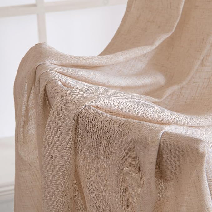 MIULEE Natural Beige Linen Curtains 96 Inches Long 2 Panels - Image 6