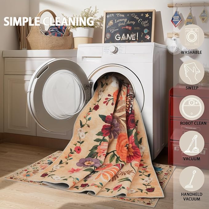Floral Rug for Entryway, 2x3 Washable Kitchen Mat Ultra-Thin Soft, Non-Slip - Image 5