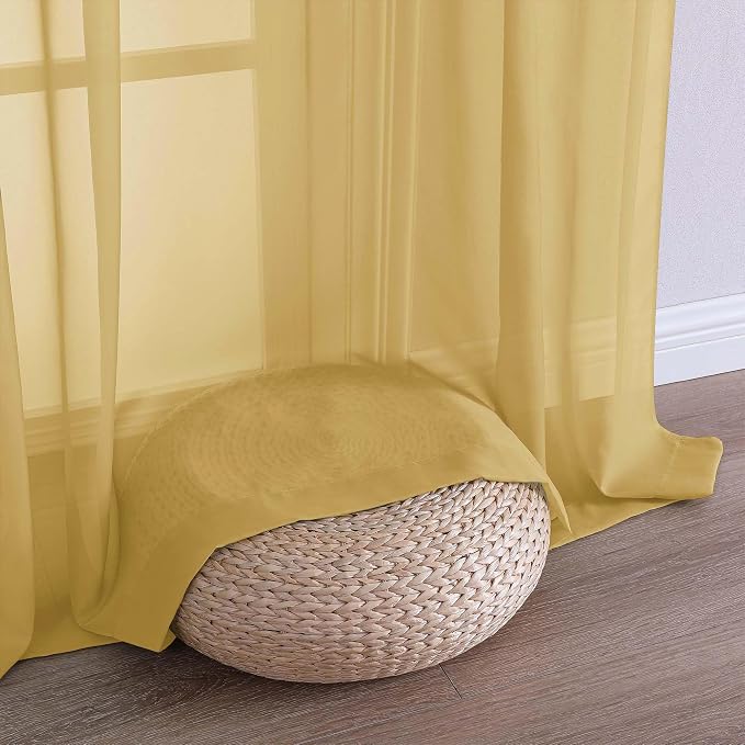 Chyhomenyc Gold Sheer Curtains 63 Inches Long 2 Panels, Light Filtering Bright - Image 8