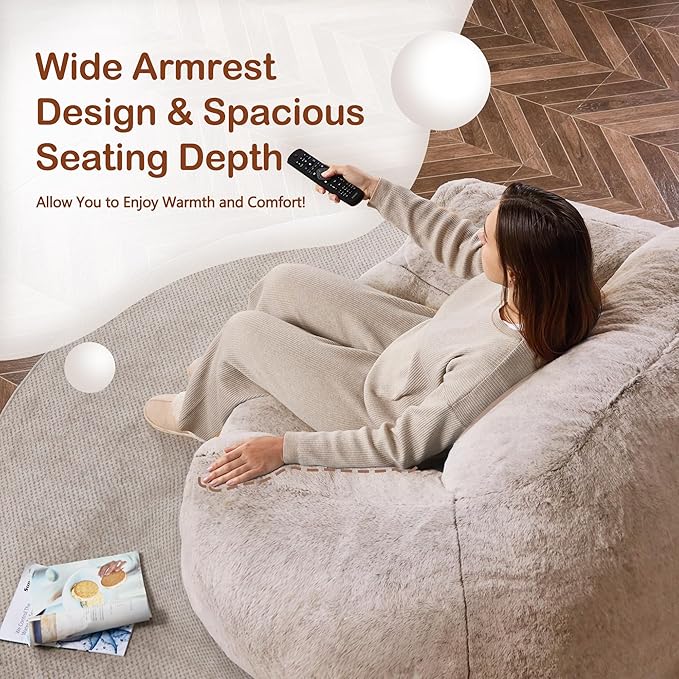 Homguava Bean Bag Chair Bean Bag Chairs for Adults Comfy Beanbag Chair with Spacious Design Giant Bean Bag Couch with Armrest Large Bean Bag Chair with Filler for Living Room Bedroom (Khaki)