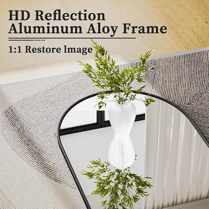 Arched Full Length Mirror, 64" x 21" Arch Floor Mirror with Stand, Full Length Wall Mirror Hanging or Leaning Arched-Top Full Body with Stand for Bedroom, Dressing Room, Black