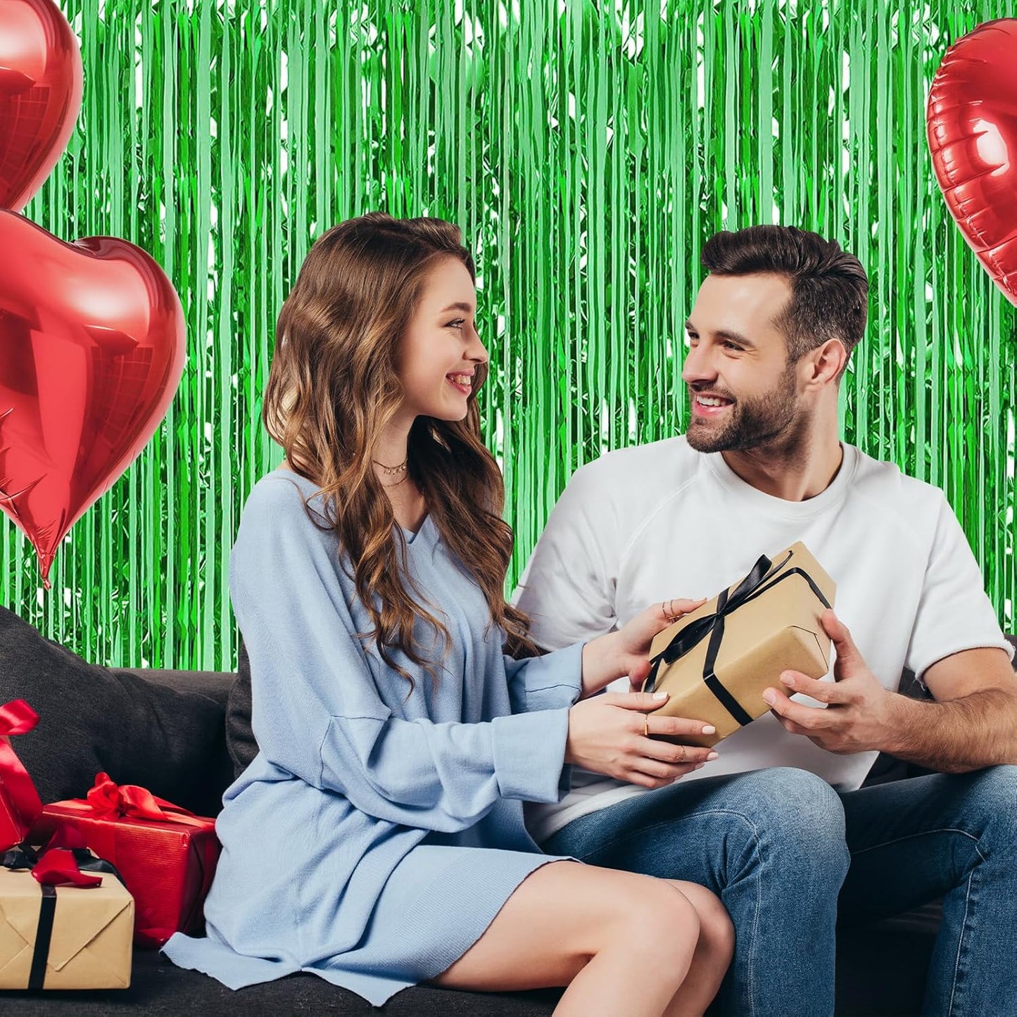 Green Fringe Curtain Party Streamers, 12 Pack 3.3ft x 8.2 ft Foil Curtain Backdrop Tinsel Foil Fringe Curtains Photo Booth Backdrop Streamer for Birthday, Wedding, Baby Shower, Disco Party