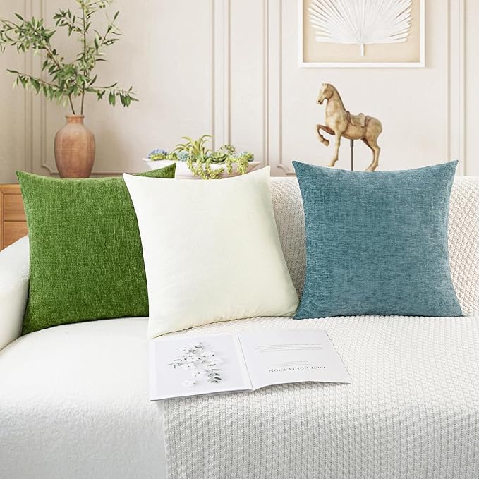 CaliTime Throw Pillow Covers Decorative 18 X 18 Inches Pack of 4 Cozy Chenille Cushion Cases for Couch Sofa Bed Living Room Home Cream