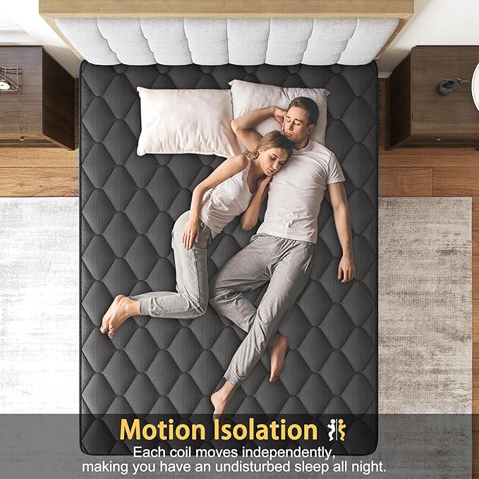 Full Hybrid Mattress, 14 Inch Medium Mattresses Euro Top for Back & Lumbar Support, 100 Night Trial, Individual Pocket Spring Bed for Motion Isolation & Pressure Relief Black