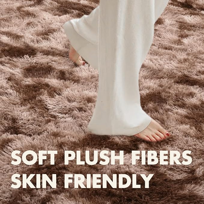 5x7 Ft Shag Brown Area Rug for Bedroom Living Room, Tie-Dyed Ultra Soft Fluffy - Image 4