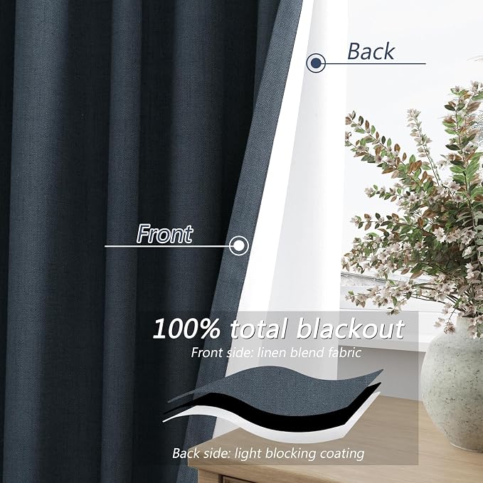 Guken 100% Blackout Linen Curtains 90 Inch Length 2 Panels Set - Image 4