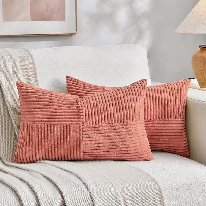 Fancy Homi 2 Packs Coral Lumbar Decorative Throw Pillow Covers 16x32 Inch by Fancy+Homi