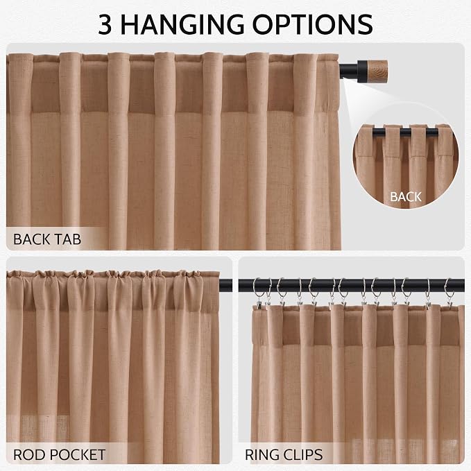 Nanspring Peach Linen Curtains 102 Inches Long Rod Pocket Back Tab Drapes 2 - Image 2