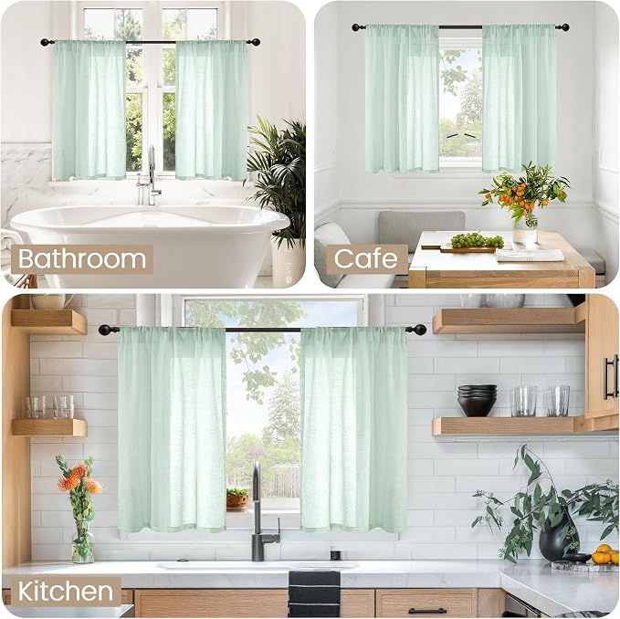 BGment Sage Green Linen Kitchen Curtains 36 Inch Length - Image 2