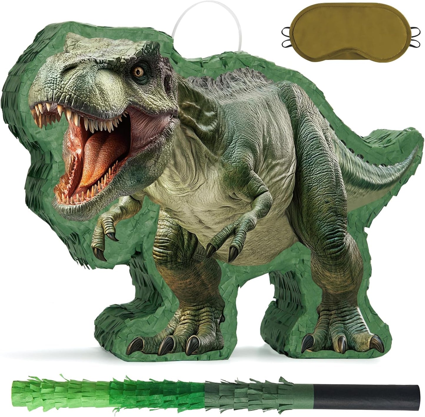WERNNSAI Dinosaur Piñata - Jungle Dinosaur Piñata Bundle with Blindfold and Bat for Kids Boys Jungle Dinosaur World Birthday Party Decorations Family Games Dino Theme Party Supplies