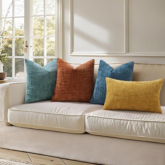 decorUhome Navy Blue Chenille Euro Sham Throw Pillow Covers 26x26 Set of 2 - Image 6