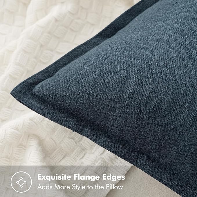 MIULEE Decorative Linen Pillow Covers 16x16 Inch Navy Blue ​Boho Farmhouse​ - Image 2