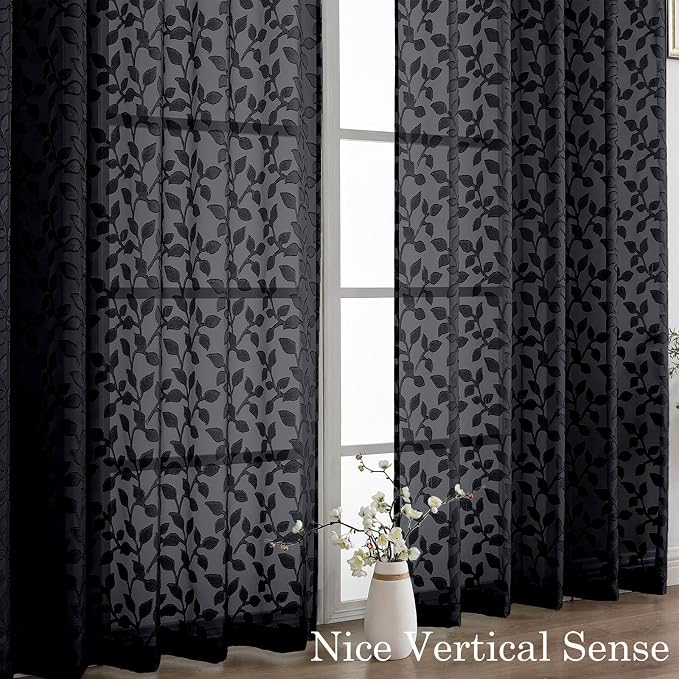 Chyhomenyc Black Sheer Curtains 90 Inch Length 2 Panels Set, Light Filtering - Image 9