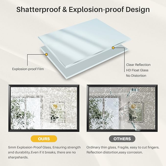24x36 Inch Black Bathroom Mirror for Wall, Thick Metal Framed Rectangle Mirrors for Over Sink, Bedroom, Living Room, Entryway, Anti-Rust, HD Tempered Glass
