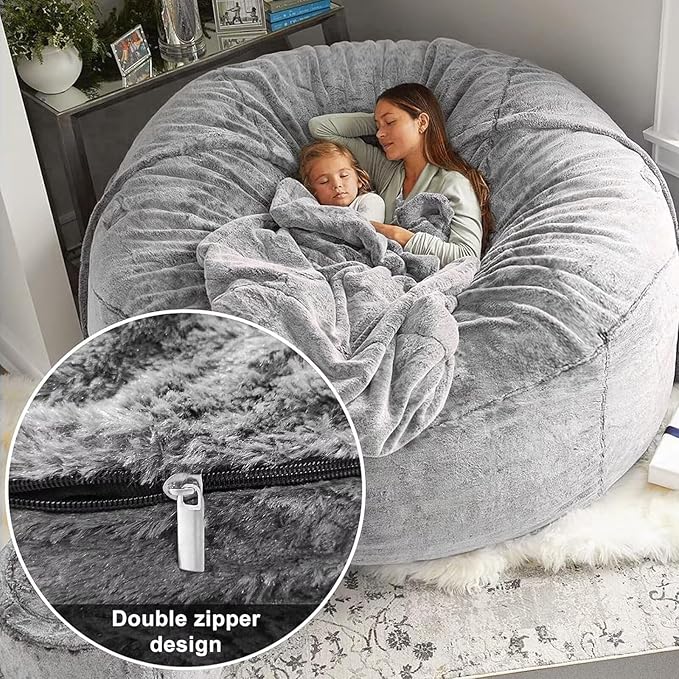 BCU 7FT Big Bean Bag for Adults Kids Without Filling Oversized Bean Bag Chair Cover for Stuffed Animal Storage, Blue Green