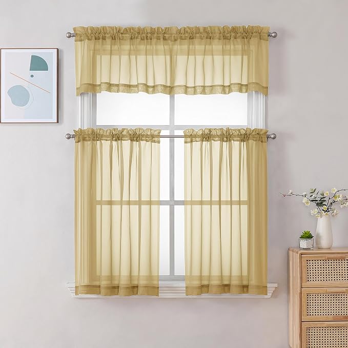 Gwine Gold Valances for Windows, Small Light Filtering Rod Pocket Cafe Valance - Image 2