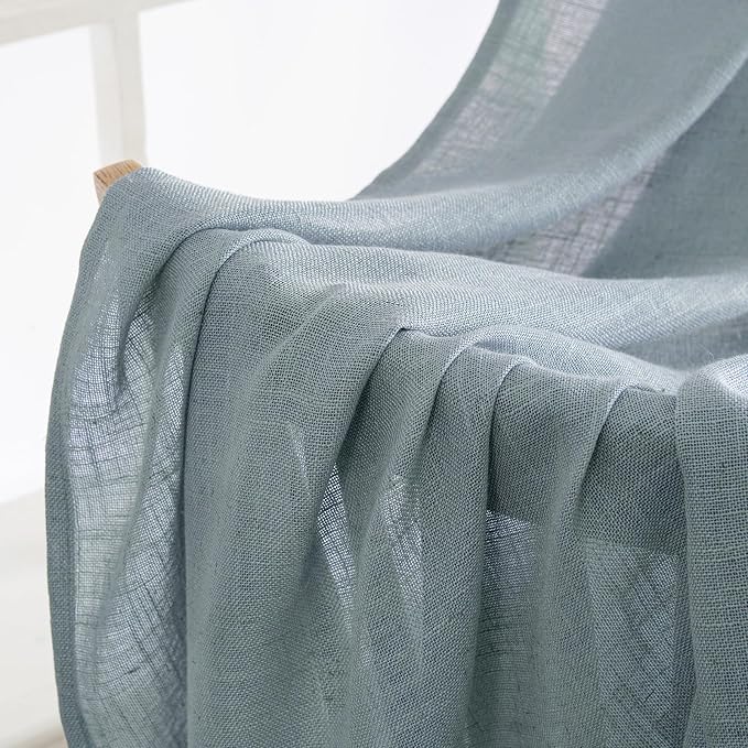 MIULEE Dusty Blue Linen Curtains 84 Inch Length 2 Panels - Image 5