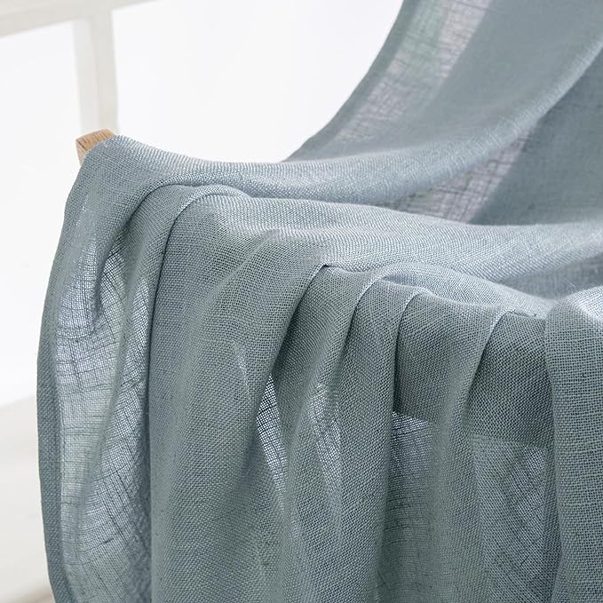 MIULEE Dusty Blue Linen Curtains 108 Inches Long 2 Panels - Image 4