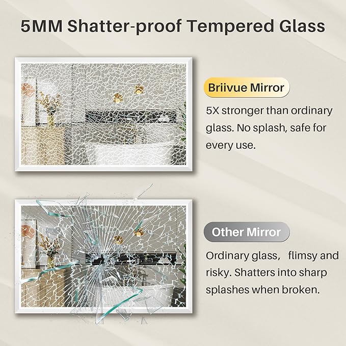 55x30 Inch White Bathroom Mirror for Wall, Thick Metal Framed Rectangle Mirrors for Over Sink, Bedroom, Living Room, Entryway, Anti-Rust, HD Tempered Glass