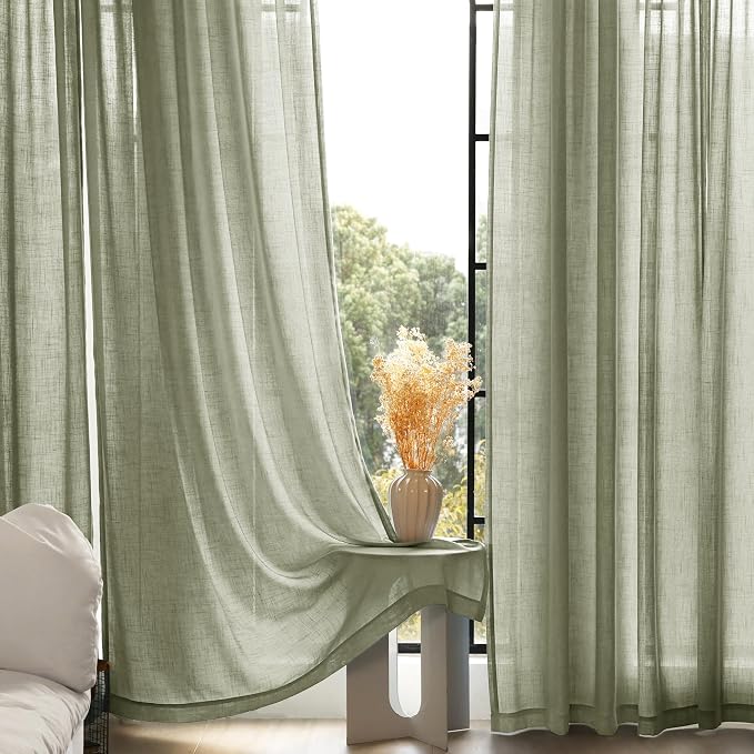 Linen Blend Sage Green Curtains 96 inch Length 2 Panels - Image 7