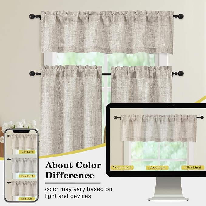 Linen Valances for Windows, Light Filtering Faux Linen Textured Small Short - Image 8