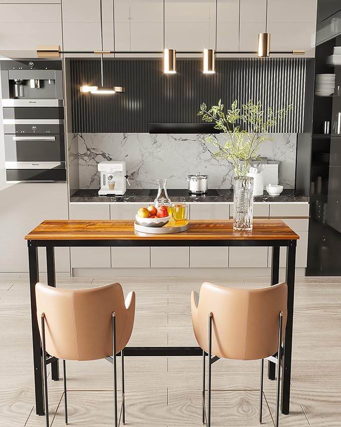 Teraves Bar Table, Bar Height Pub Table, Counter Height Table with Sturdy Metal Frame, Rectangular High Top Table for Kitchen & Dining, Living Room (39.37", Teak)