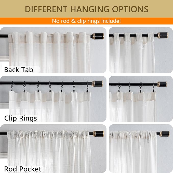 MYSKY HOME Natural Linen White Curtains 80 Inches Long, Semi Sheer Soft Cotton - Image 4
