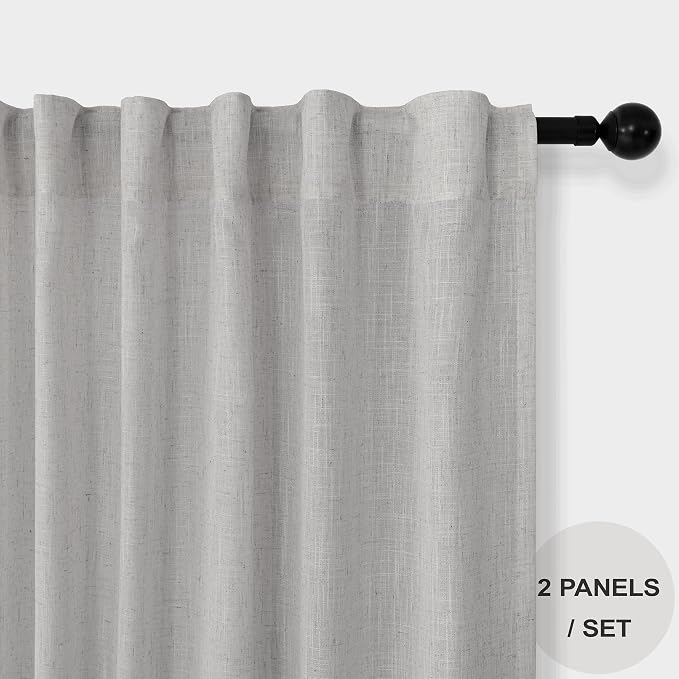 Gray Curtains 54 Inch Length for Boys Bedroom 2 Panels Pocket Back Tab Linen - Image 2